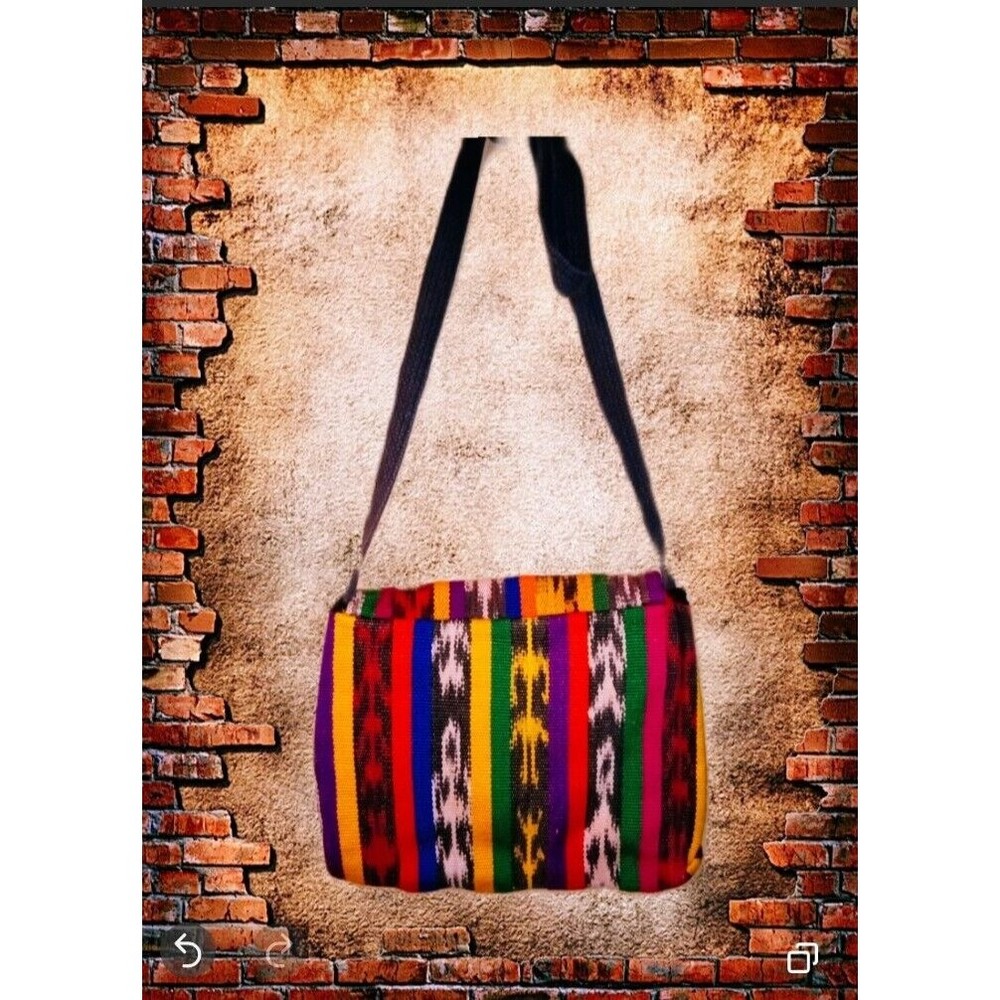 Indo Ikat Fold Over Bag Bright Cotton Folk Weave Traditional Urban Strap Flaw